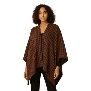 Boyne Valley Weavers Plaid Red Brown Wool Blend Poncho Handcrafted One Size